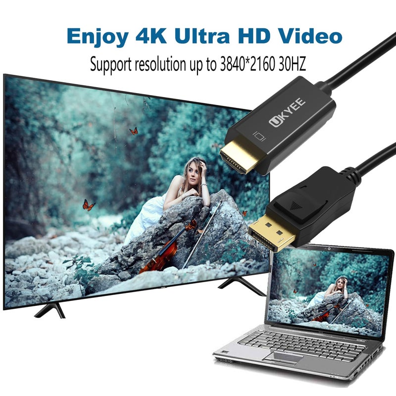 UKYEE 4K Displayport to HDMI Cable 6FT 2-Pack, Display Port (DP) to HDMI Adapter 6FT Male to Male Cord Converter for PCs to HDTV, Monitor, Projector. - Image 3